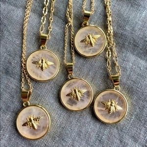 Rose Quartz Crystal Bee Necklace